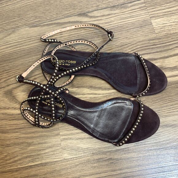 Sergio Rossi Womens Studded Strappy Open Toe Ankle Wrap Sandals Brown Size 38.5 - Picture 2 of 11
